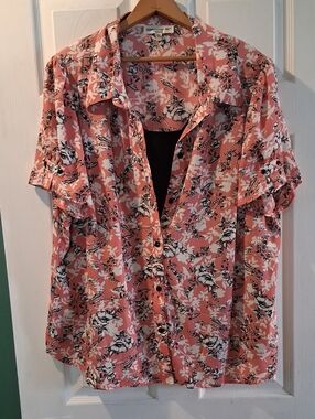 Rebecca Malone Coral Pink Floral Button-Down Shirt